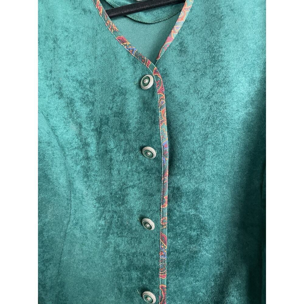 Pablo Collection Faux Suede Knit Blazer Women's 14 Button Up Green Paisley Trim - Picture 10 of 10